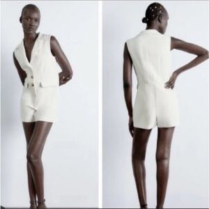 Zara Cream Sleeveless Blazer Romper NWT XS